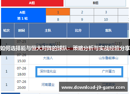 如何选择能与恒大对阵的球队：策略分析与实战经验分享